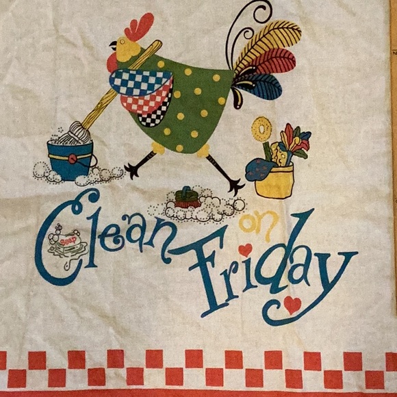 🐔 Chicken Dish Towels  Vintage  Set of Two CLEAN FRIDAY 🐓 MEND WEDNESDAY 🐓 - Picture 2 of 16